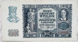 Banknot Polska Okupacja GG 20 złotych zł 1940 Seria K Stan I/II AU