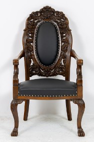Dębowy fotel rzeźbiony neobarokowy antyk stary zabytkowy -2