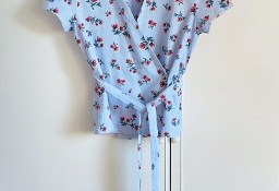 Bluzka koszula Zara M 38 niebieska wrap w kwiaty kwiatki len bawełna