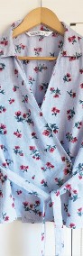 Bluzka koszula Zara M 38 niebieska wrap w kwiaty kwiatki len bawełna-3