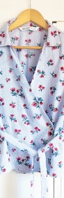 Bluzka koszula Zara M 38 niebieska wrap w kwiaty kwiatki len bawełna-4
