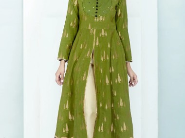 Nowa tunika suknia indyjska S 36 kaftan kurta kameez zielona złota boho hippie -1