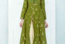 Nowa tunika suknia indyjska S 36 kaftan kurta kameez zielona złota boho hippie 