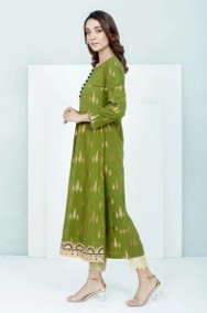 Nowa tunika suknia indyjska S 36 kaftan kurta kameez zielona złota boho hippie -2