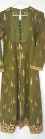 Nowa tunika suknia indyjska S 36 kaftan kurta kameez zielona złota boho hippie -4