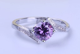 Nowy pierścionek srebrny kolor fioletowa cyrkonia oczko delikatny