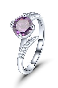 Nowy pierścionek srebrny kolor fioletowa cyrkonia oczko delikatny-2