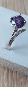 Nowy pierścionek srebrny kolor fioletowa cyrkonia oczko delikatny-4
