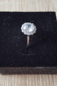 Nowy pierścionek srebrny kolor jak kwiat kwiatek cyrkonie-2