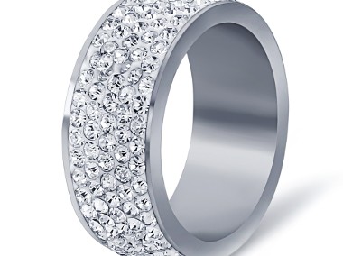 Duży szeroki pierścionek obrączka srebrny kolor białe cyrkonie-1