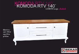 Komoda RTV 140` LONDYN Biała na nodze Ludwik Blat Dąb BEKAS Producent Mebli