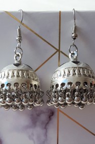 Nowe kolczyki indyjskie dzwonki srebrny kolor szare czarne boho bohemian hippie-2