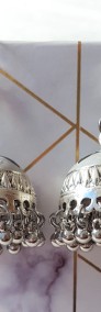 Nowe kolczyki indyjskie dzwonki srebrny kolor szare czarne boho bohemian hippie-3