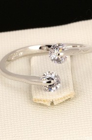 Nowy pierścionek srebrny kolor białe cyrkonie otwarty elegancki skromny-2
