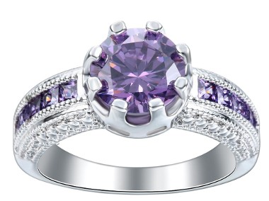 Nowy pierścionek srebrny kolor masywny fioletowe cyrkonie-1