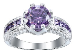 Nowy pierścionek srebrny kolor masywny fioletowe cyrkonie