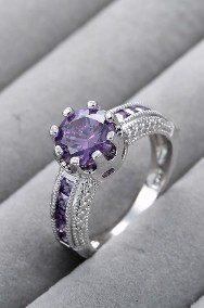 Nowy pierścionek srebrny kolor masywny fioletowe cyrkonie-2