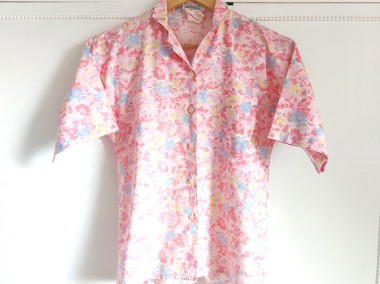 Kolorowa kwiatowa bluzka vintage M 38 L 40 pastelowa koszula floral retro-1