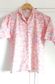 Kolorowa kwiatowa bluzka vintage M 38 L 40 pastelowa koszula floral retro-2