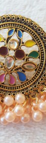 Nowe okrągłe kolczyki indyjskie orientalne kolorowe roślinne złote boho bohemian-3