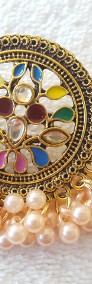 Nowe okrągłe kolczyki indyjskie orientalne kolorowe roślinne złote boho bohemian-4