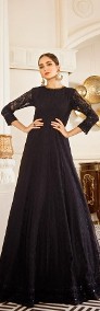 Nowa czarna suknia S 36 M 38 szyfon haft maxi szal spodnie jedwab Bollywood-3