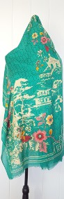 Nowy lekki szal tkany z wełną orientalny zielony kwiaty elegancki-4