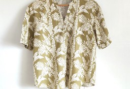 Letnia koszula Cream 38 M len wiskoza lato hawajska liście roślinna floral