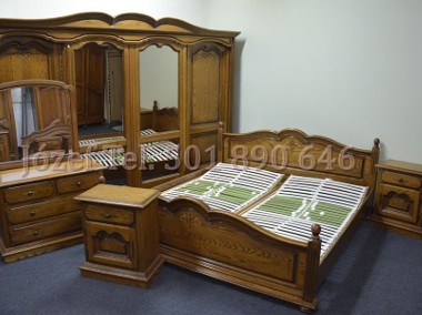 Duża sypialnia dębowa, szafa z drzwiami przesuwneymi, łoże 180 lub 140, szafki-1