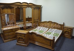 Duża sypialnia dębowa, szafa z drzwiami przesuwneymi, łoże 180 lub 140, szafki