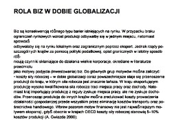"Rola BIZ w dobie globalizacji" - Praca Zaliczeniowa Studia cała Polska. 