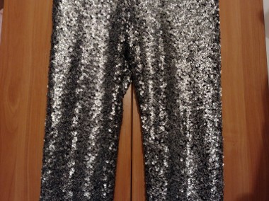 (36/S) H&M/ Cekinowe, srebrne, długie legginsy, spodnie, rurki z Wiednia/ NOWE-1