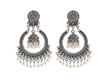 Nowe kolczyki indyjskie orientalne srebrny kolor mandala kółko boho bohemian-1