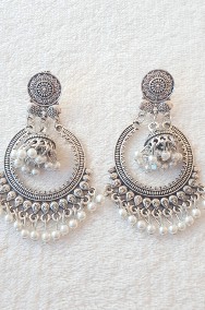 Nowe kolczyki indyjskie orientalne srebrny kolor mandala kółko boho bohemian-2
