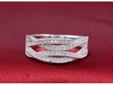 Nowy pierścionek srebrny kolor posrebrzany małe cyrkonie elegancki-1