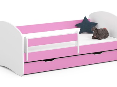Łóżko dziecięce 160x80 SMILE z materacem i szufladą różowe-1
