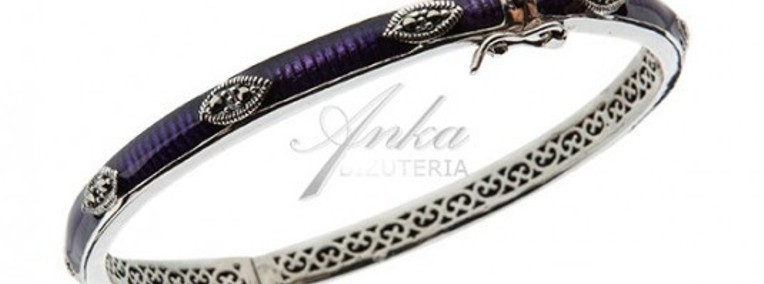 Piękna bransoletka srebrna z markazytami i fioletową ceramiką oryginalna biżuter-1