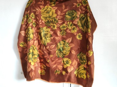 Apaszka vintage chusta chustka retro brązowa kwiaty jesienna-1