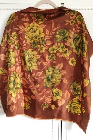 Apaszka vintage chusta chustka retro brązowa kwiaty jesienna-2