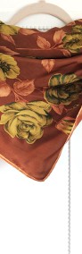 Apaszka vintage chusta chustka retro brązowa kwiaty jesienna-4