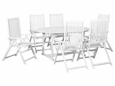 vidaXL 7-częściowy zestaw ogrodowy z rozkładanym stołem, drewno, biały 44060-1