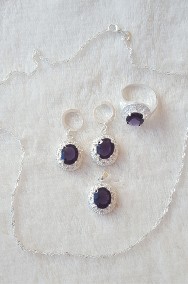 Nowy komplet biżuterii naszyjnik kolczyki pierścionek 925 srebrny kolor fiolet-2