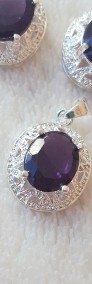 Nowy komplet biżuterii naszyjnik kolczyki pierścionek 925 srebrny kolor fiolet-3