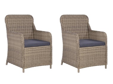 vidaXL Krzesła ogrodowe z poduszkami, 2 szt., polirattan, brązowe 44147-1