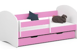 Łóżko dziecięce 140x70 SMILE z materacem i szufladą różowe 
