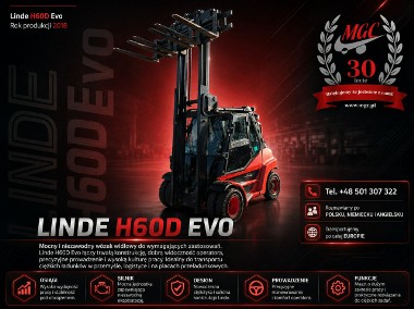 wózek widłowy wózek czołowy Linde H60D-03 / DO 6 TON / 8 WIDEŁ / SERWSIOWANY / TRÓJWIDŁOWY / PIERW-1