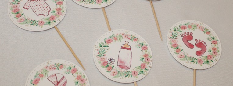 Pikery ozdoby dekoracje toppery różowe na Baby Shower Chrzest Święty dziewczynki-1