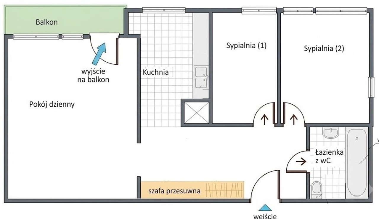 Os H, 3 pokojowe przerobione z dwóch 55,7 m² 6p - Więcej