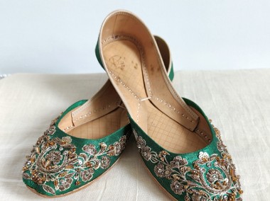 Indyjskie buty baleriny khussa 37 zdobione orient boho księżniczka zieleń-1