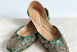 Indyjskie buty baleriny khussa 37 zdobione orient boho księżniczka zieleń
